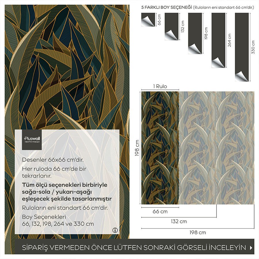 Koyu Yaprak Desenli Kendinden Yapışkanlı Duvar Kağıdı, Çok Amaçlı PVC Folyo
