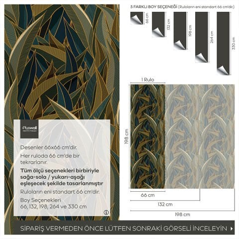 Koyu Yaprak Desenli Kendinden Yapışkanlı Duvar Kağıdı, Çok Amaçlı PVC Folyo