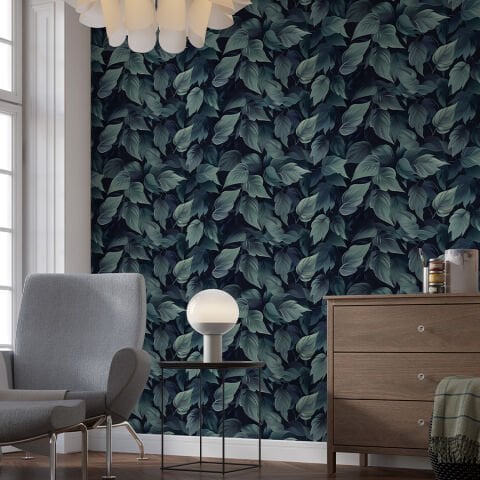 Koyu Yaprak Desenli Kendinden Yapışkanlı Duvar Kağıdı, Çok Amaçlı PVC Folyo