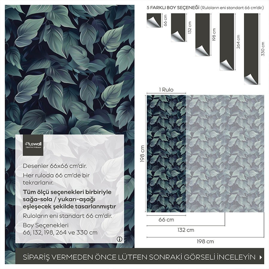 Koyu Yaprak Desenli Kendinden Yapışkanlı Duvar Kağıdı, Çok Amaçlı PVC Folyo