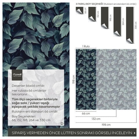 Koyu Yaprak Desenli Kendinden Yapışkanlı Duvar Kağıdı, Çok Amaçlı PVC Folyo
