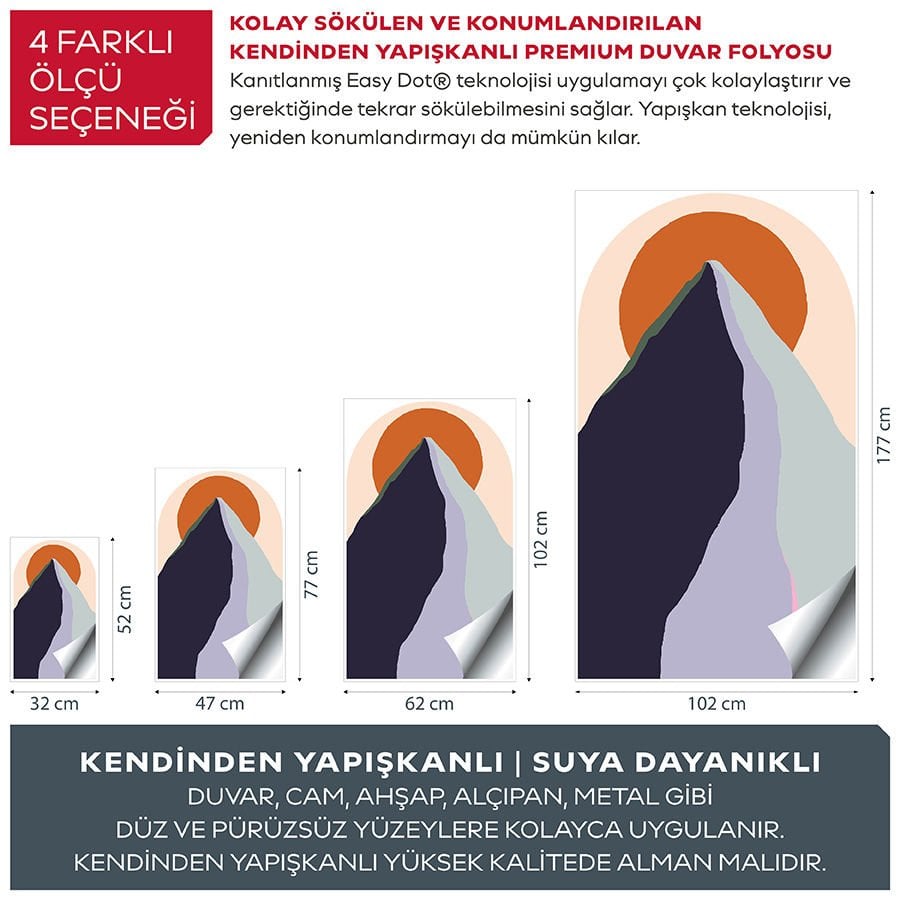 Kendinden Yapışkanlı Oval Kesim Boho Sanatsal Manzara Duvar Kağıdı Stickeri 45x75cm