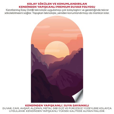 Kendinden Yapışkanlı Oval Kesim Minimalist Dağ Manzarası Duvar Kağıdı Stickeri