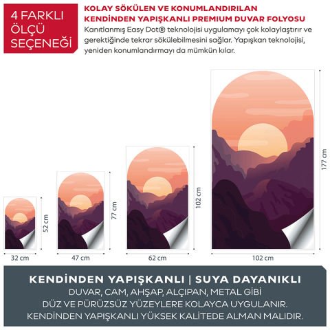 Kendinden Yapışkanlı Oval Kesim Minimalist Dağ Manzarası Duvar Kağıdı Stickeri