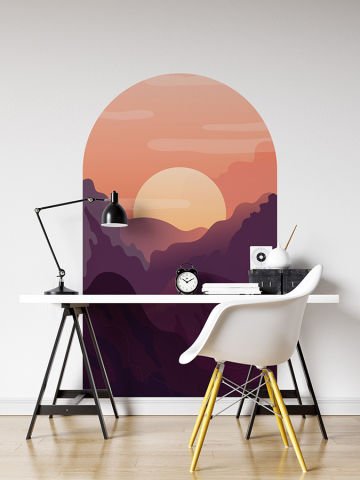 Kendinden Yapışkanlı Oval Kesim Minimalist Dağ Manzarası Duvar Kağıdı Stickeri