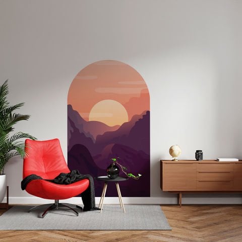 Kendinden Yapışkanlı Oval Kesim Minimalist Dağ Manzarası Duvar Kağıdı Stickeri