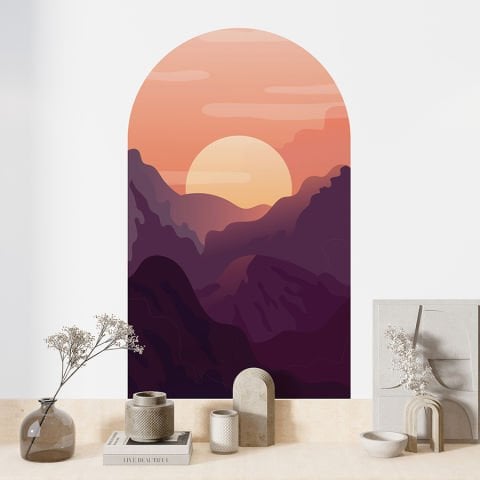 Kendinden Yapışkanlı Oval Kesim Minimalist Dağ Manzarası Duvar Kağıdı Stickeri