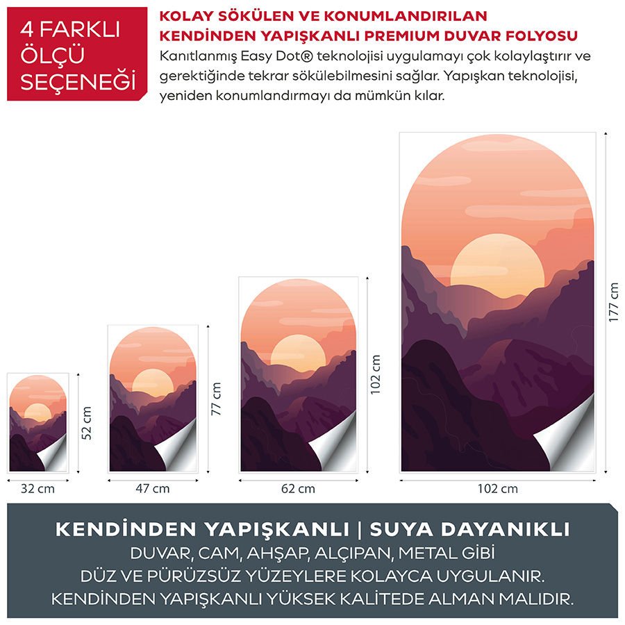 Kendinden Yapışkanlı Oval Kesim Minimalist Dağ Manzarası Duvar Kağıdı Stickeri 30x50cm