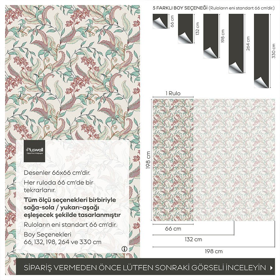 William Morris Sanatı Vintage Botanik Kendinden Yapışkanlı Duvar Kağıdı, Çok Amaçlı PVC Folyo