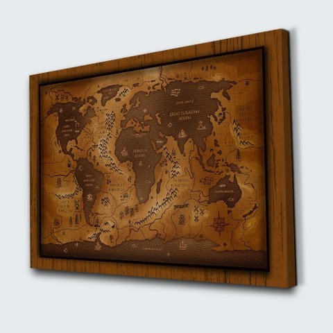 Ahşap Efektli Dünya Haritası Kanvas Tablo 40x60 Cm.