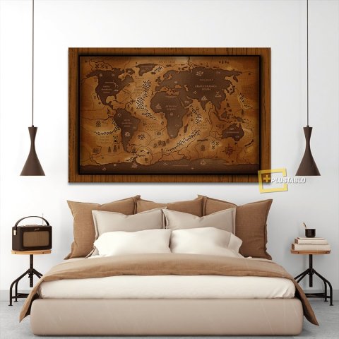 Ahşap Efektli Dünya Haritası Kanvas Tablo 40x60 Cm.
