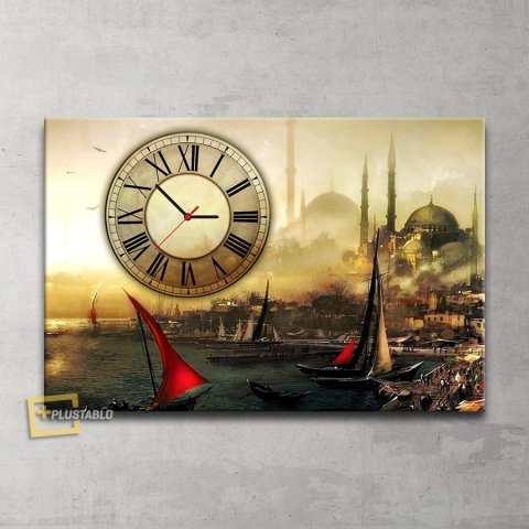İstanbul Saatli Kanvas Tablo 40x60 Cm.
