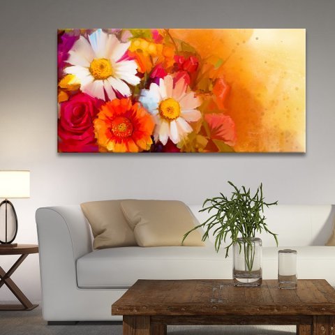 Çiçekli Kanvas Tablo 30x60 Cm.