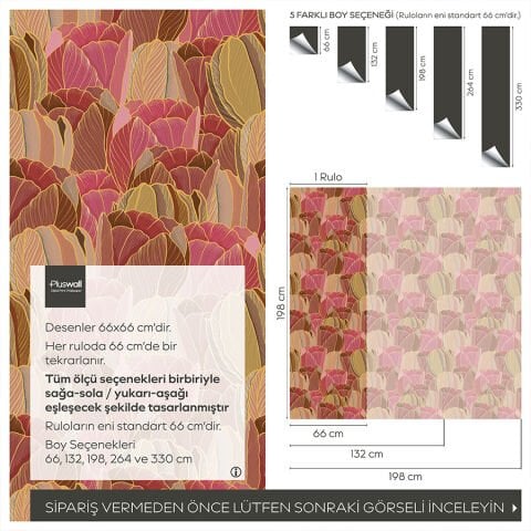 Çiçek Açan Laleler Duvar Kağıdı, Kendinden Yapışkanlı Çok Amaçlı PVC Folyo, DIY Duvar Kağıdı