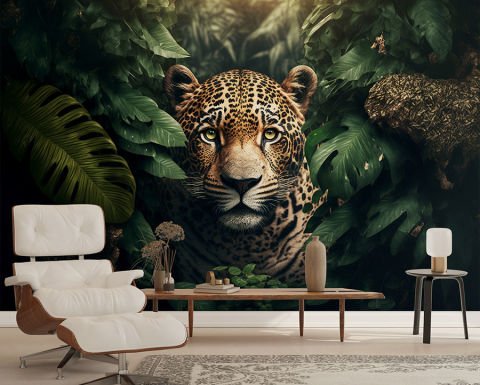 Orman Temalı Jaguar Duvar Kağıdı | En:157xBoy:105 cm.