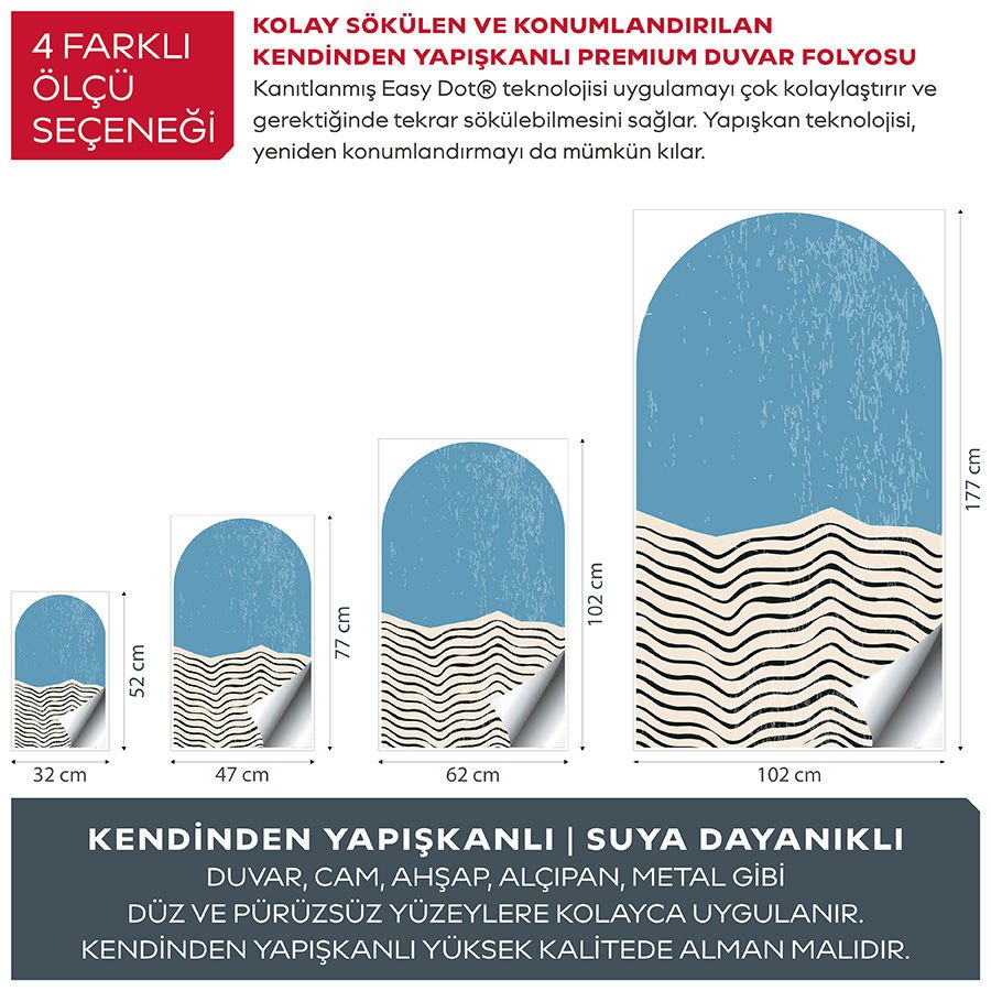 Kendinden Yapışkanlı Oval Kesim Bauhaus Geometrik Sanat Duvar Kağıdı Stickeri 45x75cm
