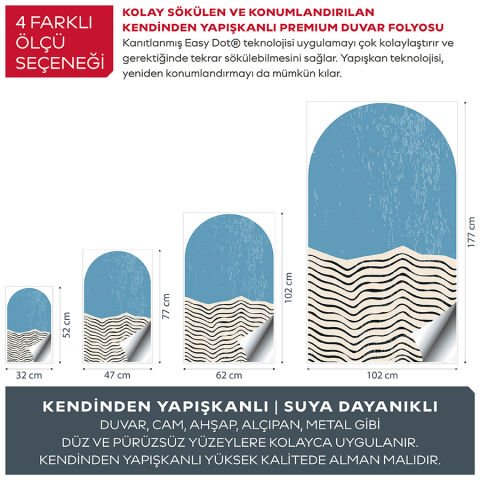 Kendinden Yapışkanlı Oval Kesim Bauhaus Geometrik Sanat Duvar Kağıdı Stickeri 45x75cm