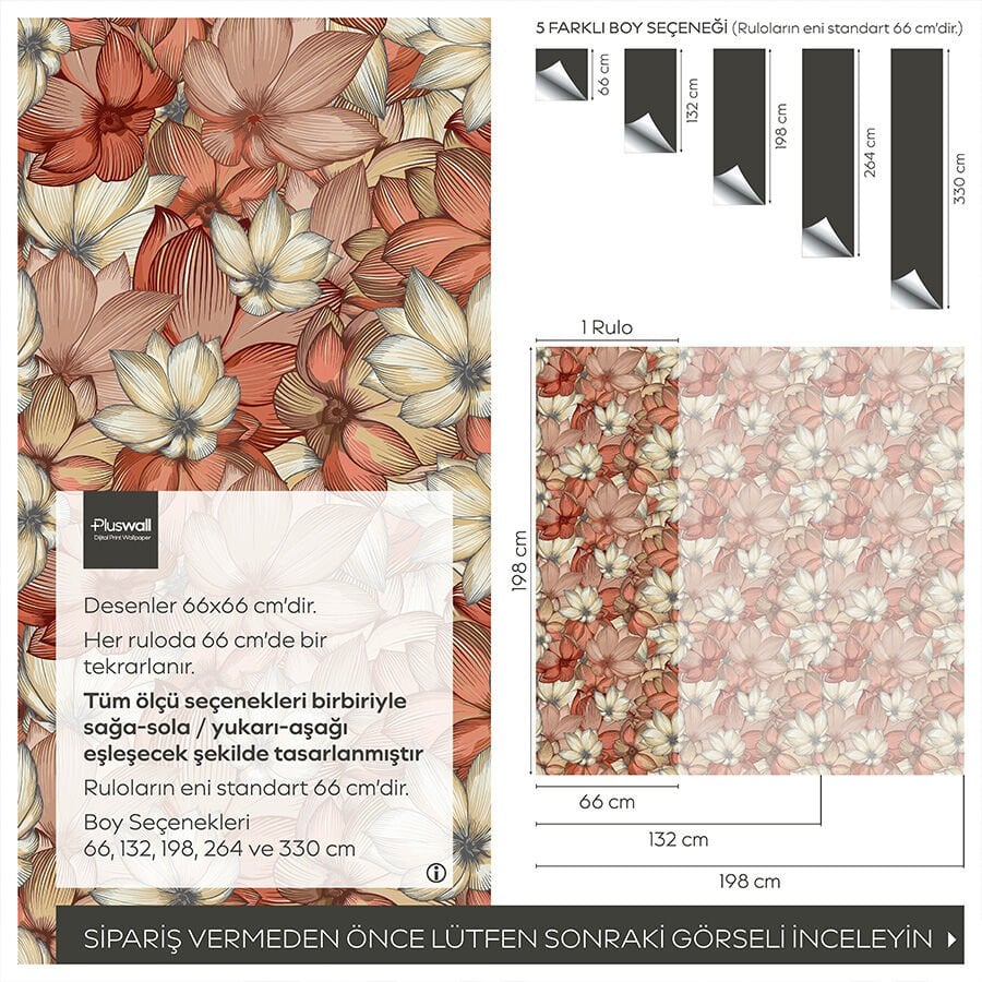 Nilüfer Çiçekleri Duvar Kağıdı, Kendinden Yapışkanlı Çok Amaçlı PVC Folyo, DIY Duvar Kağıdı