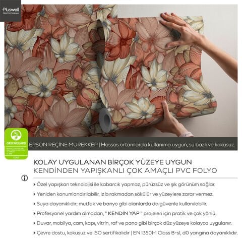 Nilüfer Çiçekleri Duvar Kağıdı, Kendinden Yapışkanlı Çok Amaçlı PVC Folyo, DIY Duvar Kağıdı