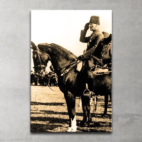 Sepia Atlı Atatürk Kanvas Tablo 60x90 Cm.
