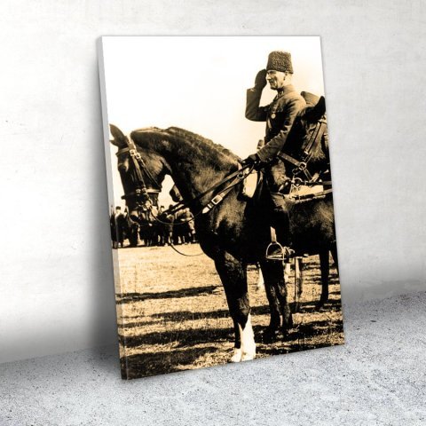 Sepia Atlı Atatürk Kanvas Tablo 60x90 Cm.