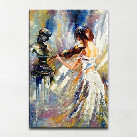 Keman Çalan Kadın Kanvas Tablo 70x105 Cm.