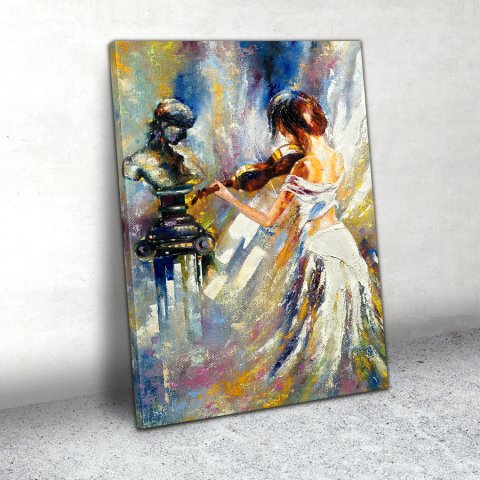 Keman Çalan Kadın Kanvas Tablo 70x105 Cm.