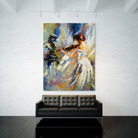 Keman Çalan Kadın Kanvas Tablo 70x105 Cm.