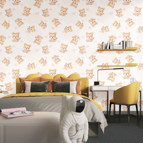 Büyük Kalpler ve Sevimli Köpek Çocuk Odası Duvar Kağıdı