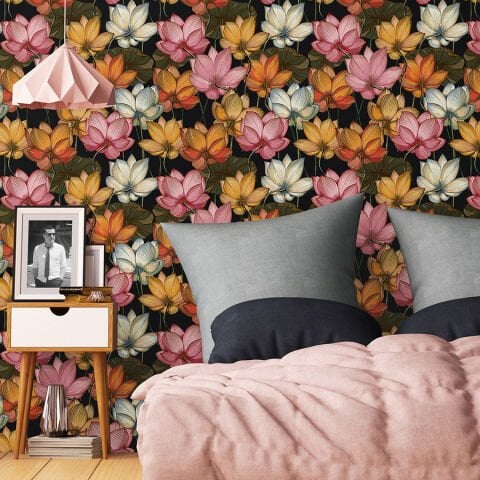 Lotus Çiçekleri Duvar Kağıdı, Kendinden Yapışkanlı Çok Amaçlı PVC Folyo, DIY Duvar Kağıdı