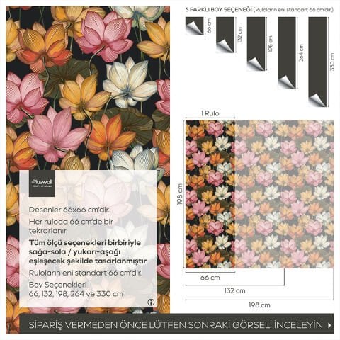 Lotus Çiçekleri Duvar Kağıdı, Kendinden Yapışkanlı Çok Amaçlı PVC Folyo, DIY Duvar Kağıdı