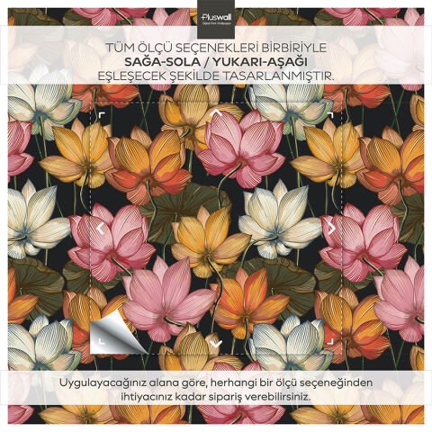 Lotus Çiçekleri Duvar Kağıdı, Kendinden Yapışkanlı Çok Amaçlı PVC Folyo, DIY Duvar Kağıdı