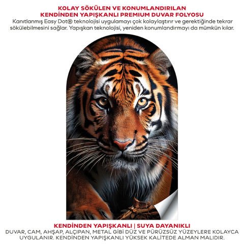 Kendinden Yapışkanlı Oval Kesim Avına Bakan Kaplan Duvar Kağıdı Stickeri
