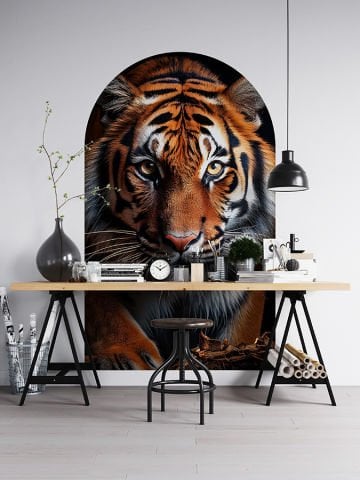 Kendinden Yapışkanlı Oval Kesim Avına Bakan Kaplan Duvar Kağıdı Stickeri