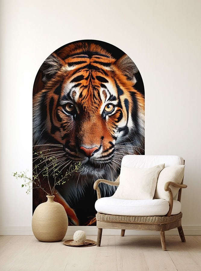 Kendinden Yapışkanlı Oval Kesim Avına Bakan Kaplan Duvar Kağıdı Stickeri