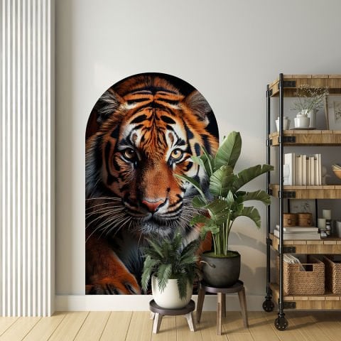 Kendinden Yapışkanlı Oval Kesim Avına Bakan Kaplan Duvar Kağıdı Stickeri