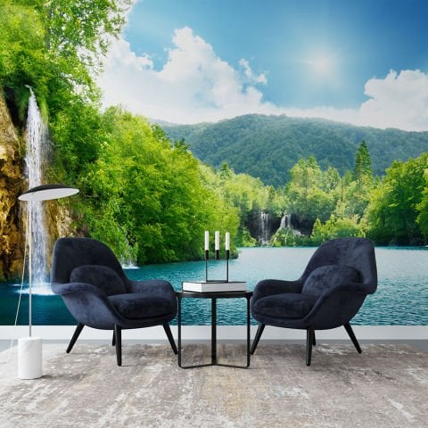 Şelale Orman Gökyüzü Poster Duvar Kağıdı | En:157xBoy:105 cm. | Non-Woven