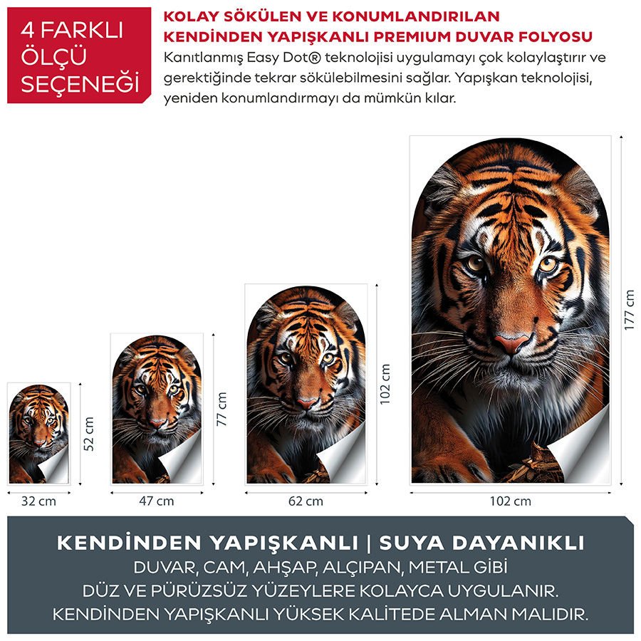 Kendinden Yapışkanlı Oval Kesim Avına Bakan Kaplan Duvar Kağıdı Stickeri 45x75cm