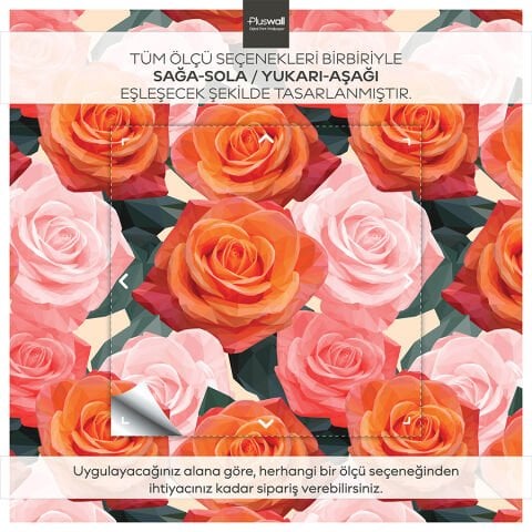 Pembe Güller Duvar Kağıdı, Kendinden Yapışkanlı Çok Amaçlı PVC Folyo, DIY Duvar Kağıdı