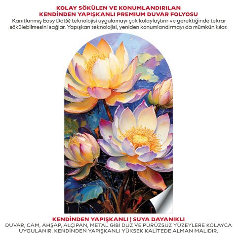 Kendinden Yapışkanlı Oval Kesim Nilüfer Çiçekleri Duvar Kağıdı Stickeri