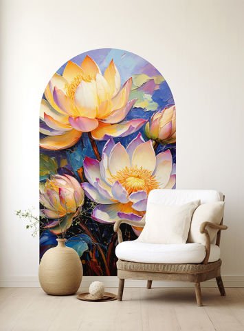 Kendinden Yapışkanlı Oval Kesim Nilüfer Çiçekleri Duvar Kağıdı Stickeri