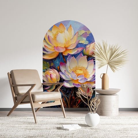 Kendinden Yapışkanlı Oval Kesim Nilüfer Çiçekleri Duvar Kağıdı Stickeri