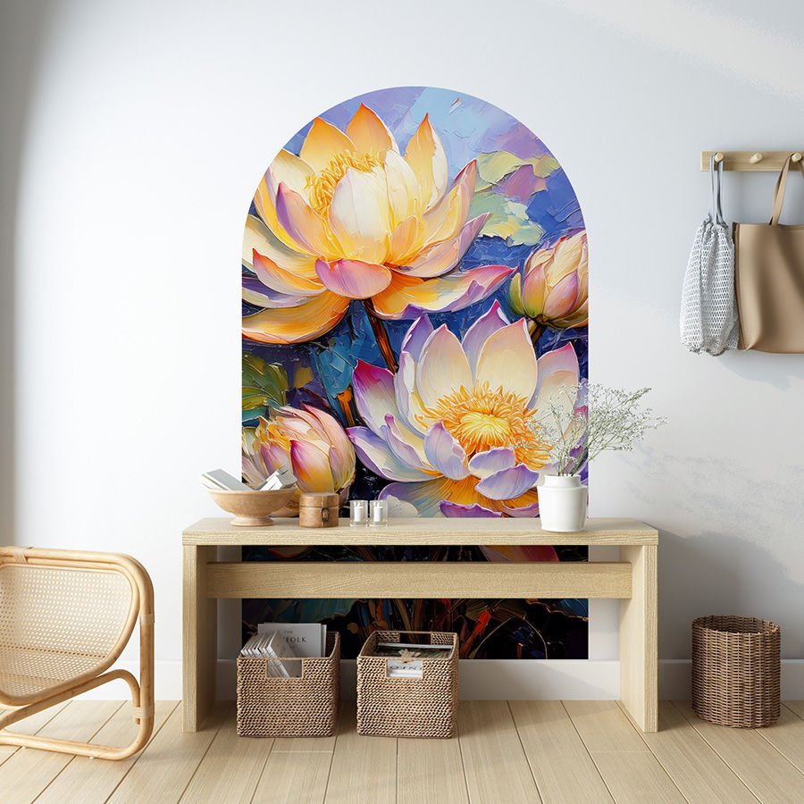Kendinden Yapışkanlı Oval Kesim Nilüfer Çiçekleri Duvar Kağıdı Stickeri
