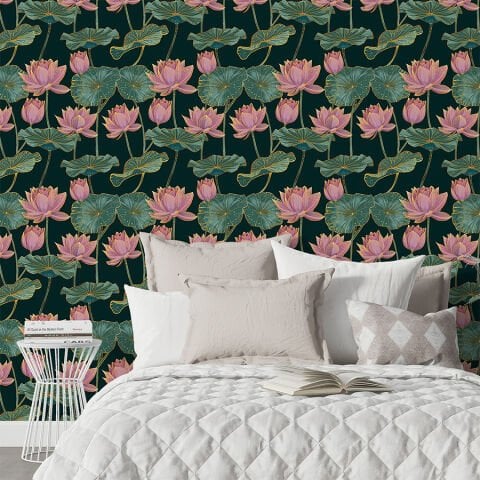 Lotus Çiçekleri Duvar Kağıdı, Kendinden Yapışkanlı Çok Amaçlı PVC Folyo, DIY Duvar Kağıdı