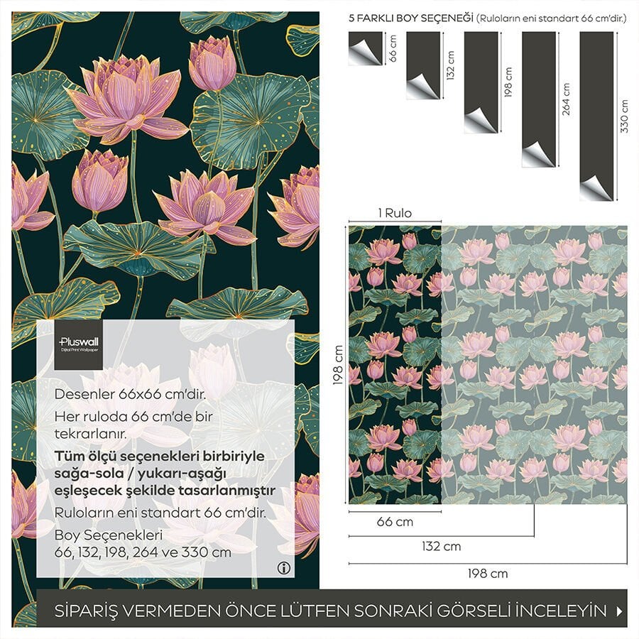 Lotus Çiçekleri Duvar Kağıdı, Kendinden Yapışkanlı Çok Amaçlı PVC Folyo, DIY Duvar Kağıdı