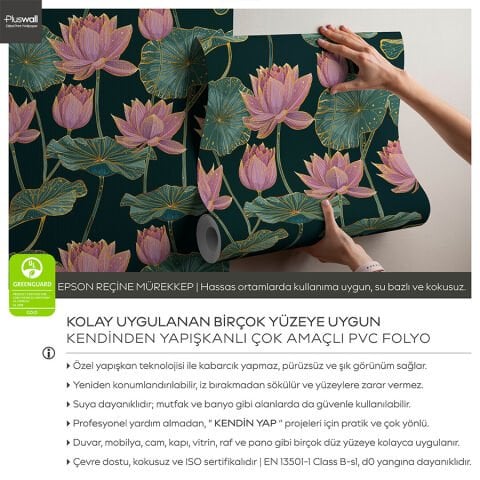 Lotus Çiçekleri Duvar Kağıdı, Kendinden Yapışkanlı Çok Amaçlı PVC Folyo, DIY Duvar Kağıdı