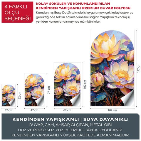 Kendinden Yapışkanlı Oval Kesim Nilüfer Çiçekleri Duvar Kağıdı Stickeri 100x175cm