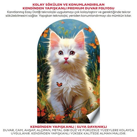 Kendinden Yapışkanlı Oval Kesim Sevimli Kedi Duvar Kağıdı Stickeri