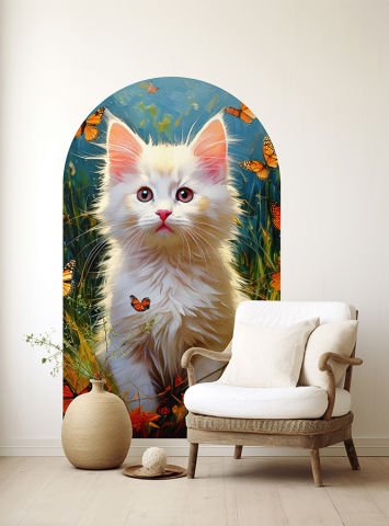 Kendinden Yapışkanlı Oval Kesim Sevimli Kedi Duvar Kağıdı Stickeri