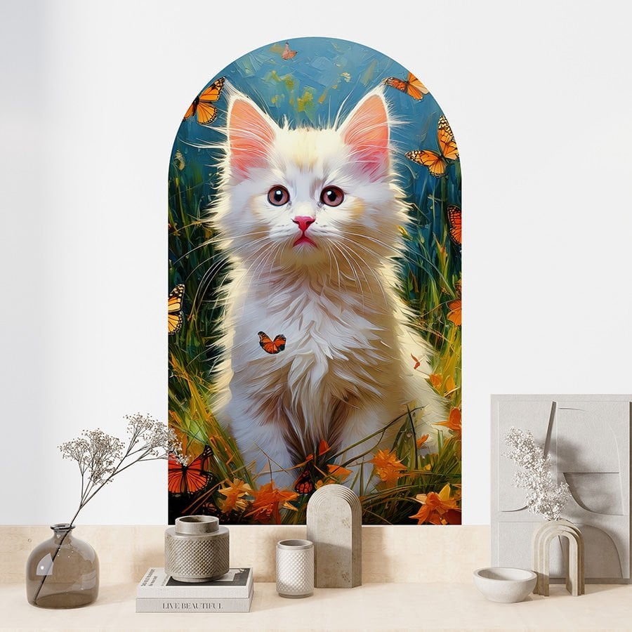 Kendinden Yapışkanlı Oval Kesim Sevimli Kedi Duvar Kağıdı Stickeri